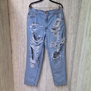 Levi's Classic Relaxed 550 Heavily Distressed Blue Denim Jeans Womens Size 16